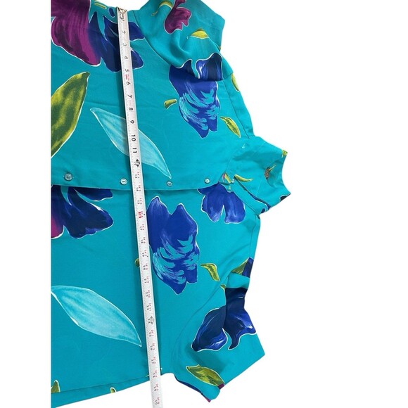 VTG 90s Lane Bryant Designs 18/20 Button Up Blouse Teal Floral Tropical Print - Picture 7 of 11